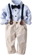 👶 adorable toddler boys gentlemen suit: stripe long sleeve shirt, bow tie, suspender pants outfits set logo