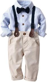 img 4 attached to 👶 Adorable Toddler Boys Gentlemen Suit: Stripe Long Sleeve Shirt, Bow Tie, Suspender Pants Outfits Set