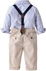 img 3 attached to 👶 Adorable Toddler Boys Gentlemen Suit: Stripe Long Sleeve Shirt, Bow Tie, Suspender Pants Outfits Set