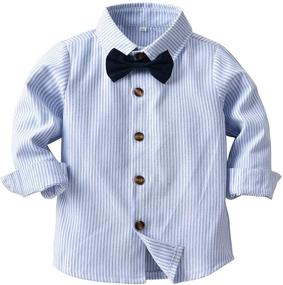 img 2 attached to 👶 Adorable Toddler Boys Gentlemen Suit: Stripe Long Sleeve Shirt, Bow Tie, Suspender Pants Outfits Set