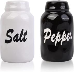 img 4 attached to 🏡 Farmhouse Salt and Pepper Shakers Set: Modern, Ceramic, Black-White Duo for Vintage, Rustic, Shabby Chic Kitchen Décor