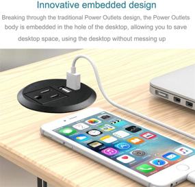 img 2 attached to 💻 Convenient Desk Power Grommet with USB & Recessed Power Strip Socket – Black Round, Fits 2 inch Grommet Hole