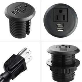 img 1 attached to 💻 Convenient Desk Power Grommet with USB & Recessed Power Strip Socket – Black Round, Fits 2 inch Grommet Hole