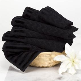 img 3 attached to 🛀 Deluxe Plush Bath Towel Set - Chevron Patterned Cotton Luxury Spa Towels (Black) by Lavish Home - 6-Piece Body, Hand, and Face Towels