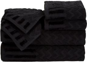 img 4 attached to 🛀 Deluxe Plush Bath Towel Set - Chevron Patterned Cotton Luxury Spa Towels (Black) by Lavish Home - 6-Piece Body, Hand, and Face Towels