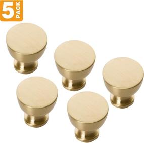 img 3 attached to 🔘 Satin Brass Cabinet Knobs - Pack of 5 - Brushed Gold Drawer Pulls - Round Shape - SHKM013-BRS-5
