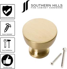 img 1 attached to 🔘 Satin Brass Cabinet Knobs - Pack of 5 - Brushed Gold Drawer Pulls - Round Shape - SHKM013-BRS-5