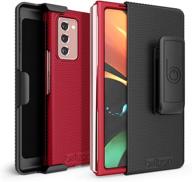 beltron case with clip for galaxy z fold2 5g: snap-on protective cover and holster combo with kickstand - red (sm-f916) logo