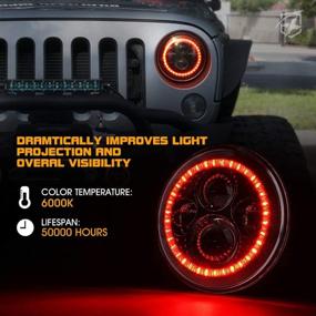 img 2 attached to Xprite 7 Inch 90W LED Headlights With Red Halo Ring Angel Eyes Compatible With 1997 - 2018 Jeep Wrangler JK TJ LJ(DOT Approved)