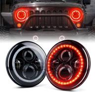 xprite 7 inch 90w led headlights with red halo ring angel eyes compatible with 1997 - 2018 jeep wrangler jk tj lj(dot approved) logo