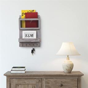 img 1 attached to 🔑 Rustic Grey Wood Key Holder Wall Decor with 5 Key Hooks – Mail Organizer, Key Rack Hanger, and Mail Holder Shelf for Letters, Keys, and Leashes