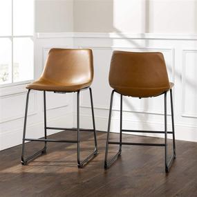 img 4 attached to 🪑 Walker Edison Douglas Urban Industrial Armless Counter Chairs, Set of 2, Whiskey Brown - Faux Leather