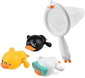 img 4 attached to 🦆 LiKee Floating Wind-up Ducks Baby Bath Toys - Water Play Set with Net, Ideal Gift for Bathtub, Shower, Beach - Ages 1-6 (3 Ducks & 1 Net)