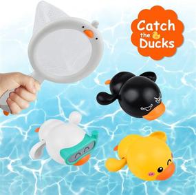 img 2 attached to 🦆 LiKee Floating Wind-up Ducks Baby Bath Toys - Water Play Set with Net, Ideal Gift for Bathtub, Shower, Beach - Ages 1-6 (3 Ducks & 1 Net)