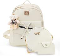 🎒 aogist mini leather backpack purse set - fashionable bowknot zipper bags, cute casual daypacks for girls and women, ideal for travel (beige) logo