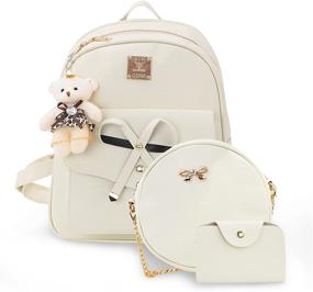 img 4 attached to 🎒 Aogist Mini Leather Backpack Purse Set - Fashionable Bowknot Zipper Bags, Cute Casual Daypacks for Girls and Women, Ideal for Travel (Beige)