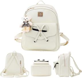 img 2 attached to 🎒 Aogist Mini Leather Backpack Purse Set - Fashionable Bowknot Zipper Bags, Cute Casual Daypacks for Girls and Women, Ideal for Travel (Beige)