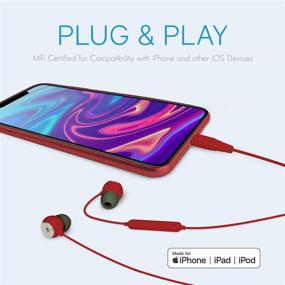 img 3 attached to High-Quality Red Lightning Earbuds - Realm Apple MFi Certified, Built-in Microphone, Hands-Free Calling & Track Controls