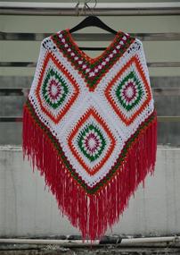 img 3 attached to Tinacrochetstudio Crochet Fringed Poncho Sweater Women's Accessories for Scarves & Wraps