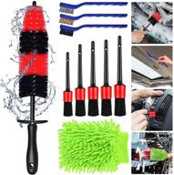 🚗 complete car detailing brush kit: 10 pcs set for cleaning wheels, air vents, dashboards - includes long handle rim brush, wire brush, microfiber mitt logo