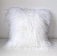 kumiq genuine mongolian lamb fur curly wool pillow cushion - home décor sheepskin throw pillow with insert included (white, 18x18 inch) logo