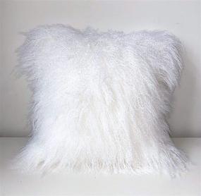 img 4 attached to KumiQ Genuine Mongolian Lamb Fur Curly Wool Pillow Cushion - Home Décor Sheepskin Throw Pillow with Insert Included (White, 18x18 Inch)