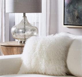 img 2 attached to KumiQ Genuine Mongolian Lamb Fur Curly Wool Pillow Cushion - Home Décor Sheepskin Throw Pillow with Insert Included (White, 18x18 Inch)