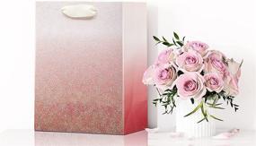 img 3 attached to Dusty Rose Gold Ombre Gift Bags Bulk by UNIQOOO - Pink Iridescent Glitter Wrap for Christmas, Weddings, and Parties - Medium 9x7 Inch with Handle - Ideal for Showers, Birthdays, and Thank You Gifts