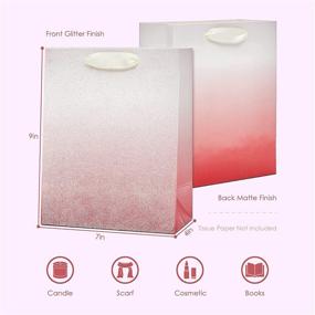 img 1 attached to Dusty Rose Gold Ombre Gift Bags Bulk by UNIQOOO - Pink Iridescent Glitter Wrap for Christmas, Weddings, and Parties - Medium 9x7 Inch with Handle - Ideal for Showers, Birthdays, and Thank You Gifts