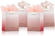 dusty rose gold ombre gift bags bulk by uniqooo - pink iridescent glitter wrap for christmas, weddings, and parties - medium 9x7 inch with handle - ideal for showers, birthdays, and thank you gifts logo