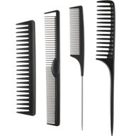 🔥 carbon fiber rat tail comb set - 4 piece styling comb kit with fine cutting comb, wide tooth detangling comb, stainless steel pintail comb - anti static, heat resistant barber comb logo