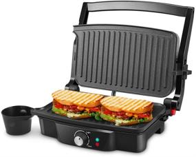 img 4 attached to 🥪 iSiLER 4 Slice Panini Press Grill | Non-Stick Coated Plates | 180 Degree Opening | Sandwich Maker & Panini Press