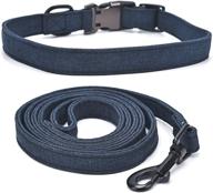 🐾 dark blue s soft canvas dog collar with leash - lightweight, double-layer sewing, adjustable puppy collars - engraved pet collar with semi-metal buckle for small medium large dogs logo