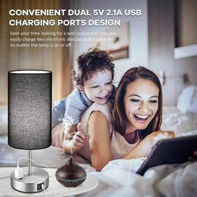 img 1 attached to 🌙 Set of 2 Black Touch Control Table Lamps with USB Charging Ports & AC Outlet, 3-Way Dimmable Bedside Nightstand Lamps, Fabric Lampshade, Ideal for Reading, Bedroom, Living Room, includes A19 LED Bulbs