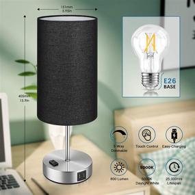 img 3 attached to 🌙 Set of 2 Black Touch Control Table Lamps with USB Charging Ports & AC Outlet, 3-Way Dimmable Bedside Nightstand Lamps, Fabric Lampshade, Ideal for Reading, Bedroom, Living Room, includes A19 LED Bulbs