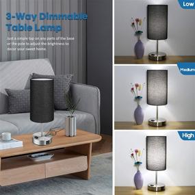 img 2 attached to 🌙 Set of 2 Black Touch Control Table Lamps with USB Charging Ports & AC Outlet, 3-Way Dimmable Bedside Nightstand Lamps, Fabric Lampshade, Ideal for Reading, Bedroom, Living Room, includes A19 LED Bulbs