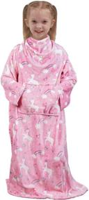 img 4 attached to 🦄 Wearable Fleece Blanket with Sleeves & Foot Pocket for Kids Boys Girls Children, Lightweight Soft Blanket with Sleeves and Hook & Loop 55" x 48" Pink Unicorn: Stay Cozy and Free Hands!