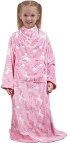 img 3 attached to 🦄 Wearable Fleece Blanket with Sleeves & Foot Pocket for Kids Boys Girls Children, Lightweight Soft Blanket with Sleeves and Hook & Loop 55" x 48" Pink Unicorn: Stay Cozy and Free Hands!