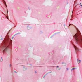 img 2 attached to 🦄 Wearable Fleece Blanket with Sleeves & Foot Pocket for Kids Boys Girls Children, Lightweight Soft Blanket with Sleeves and Hook & Loop 55" x 48" Pink Unicorn: Stay Cozy and Free Hands!