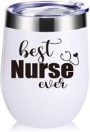 best nurse ever wine tumbler - 12 oz, perfect gifts for nurses. ideal for birthdays, christmas, graduation. suitable for friends, daughters, men, women. (white mug) логотип