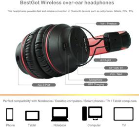 img 1 attached to 🎧 BestGot S1 Wireless Bluetooth Headphones - Over Ear Foldable Headset with Soft Memory-Protein Earmuffs, Built-in Mic for PC, Phone, Tablets, TV - Black/Red