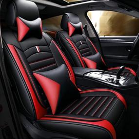 img 4 attached to Cciyu Custom Car Seat Cover For Sedan Or SUV 5-Seat Car Seat Cushion Cover Full Set PU Leather Luxury Set (Black/Red)