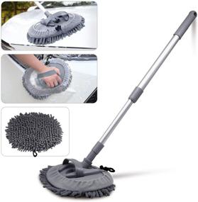 img 4 attached to 🧽 VOZADA 2-in-1 Chenille Microfiber Car Wash Mop Mitt with 33" Long Handle of Aluminum Alloy - Scratch-Free Cleaning Tool for Car, Truck, RV (Gray)