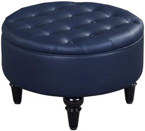 img 1 attached to 🪑 Kings Brand Furniture – Blue Faux Leather Round Storage Ottoman featuring Tray Top