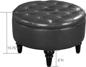 img 3 attached to 🪑 Kings Brand Furniture – Blue Faux Leather Round Storage Ottoman featuring Tray Top