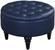 🪑 kings brand furniture – blue faux leather round storage ottoman featuring tray top logo