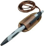 hide & drink leather lanyard pen holder: premium handmade 101 year warranty, ideal for school, office & bookworms in bourbon brown logo