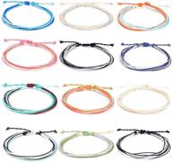 🌊 yfstyle 12pcs summer beach surfer wave bracelets: stylish boho handmade anklets with waterproof evil eye, beaded braided strings, starfish, turtle, and infinity charms - trendy jewelry for women and girls! логотип