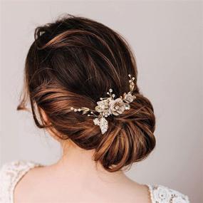 img 2 attached to 💍 AW BRIDAL Wedding Hair Comb - Floral Bridal Veil Comb with Rhinestones - Wedding Headpiece Hair Accessories for Women and Girls (Gold)