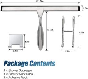 img 1 attached to Simtive 12-Inch Shower Squeegee Set: Efficiently Removes Water from Shower Doors, Mirror, and Windows - Includes Door Hook and Adhesive Hook, Silver